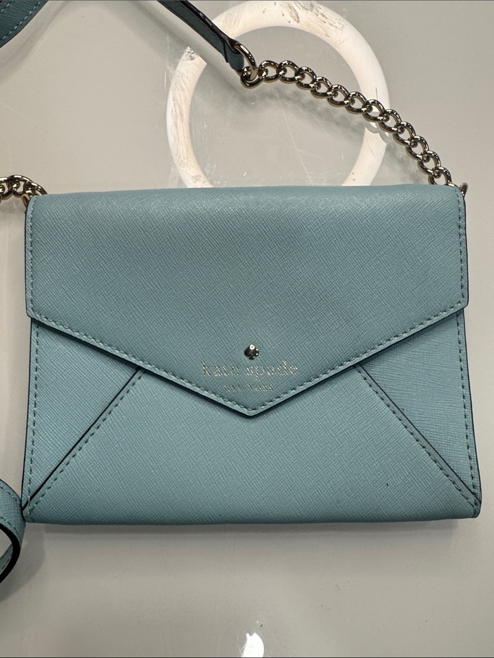 kate spade Light Blue Saffiano Leather Envelope Crossbody